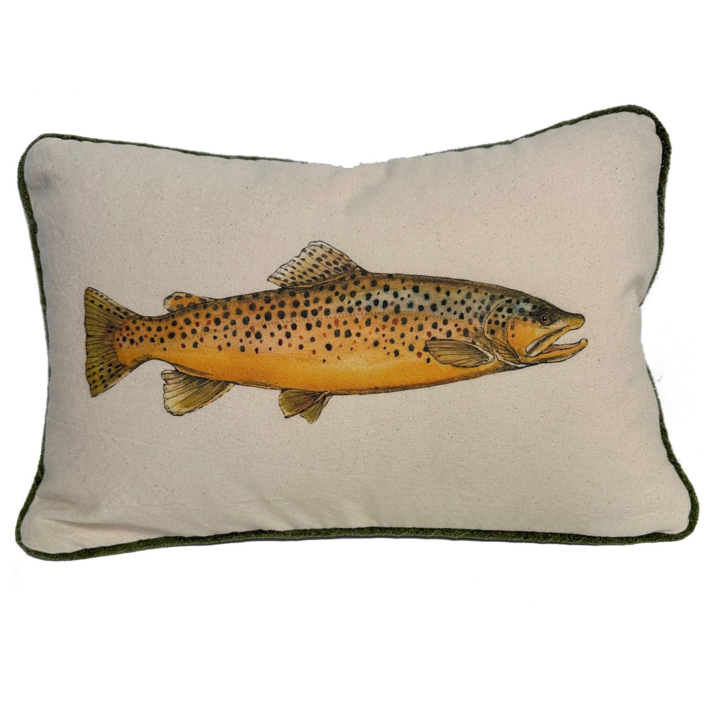 Brown Trout Tan Canvas Lumbar Pillow
