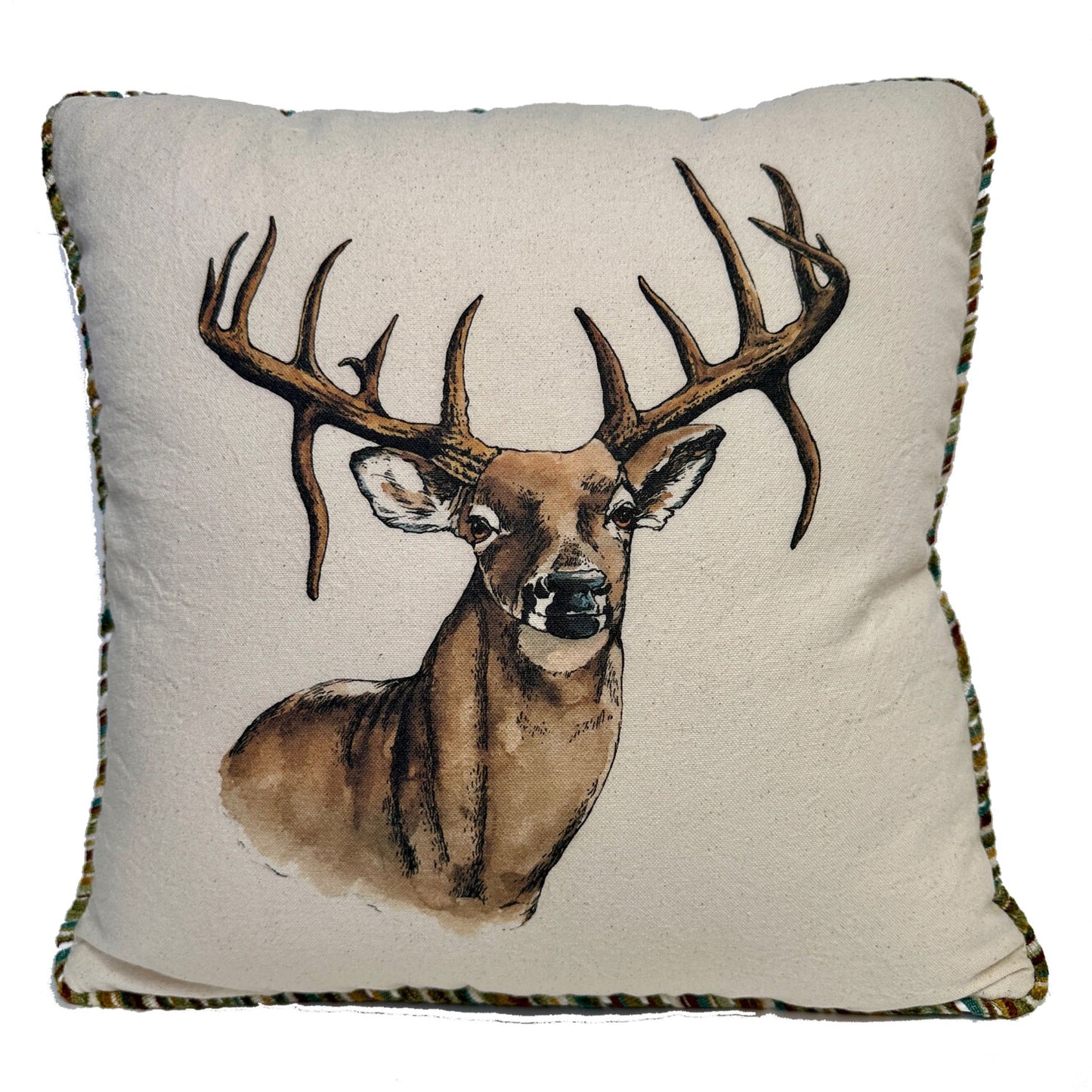 White Tail Deer Tan Canvas Pillow