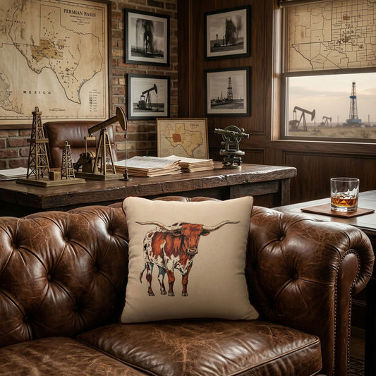 Longhorn Tan Canvas Pillow